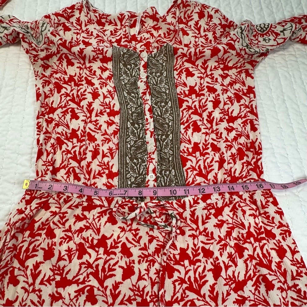 Free People Gardenia Combo Red White Floral Medallion Print Resortwear Romper - Picture 6 of 15